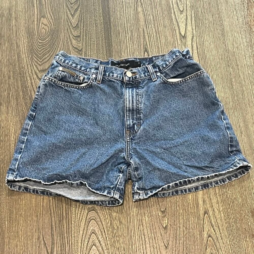 Calvin Klein Jeans Womens High Rise Shorts Denim Cotton Medium Wash Blue Size 12